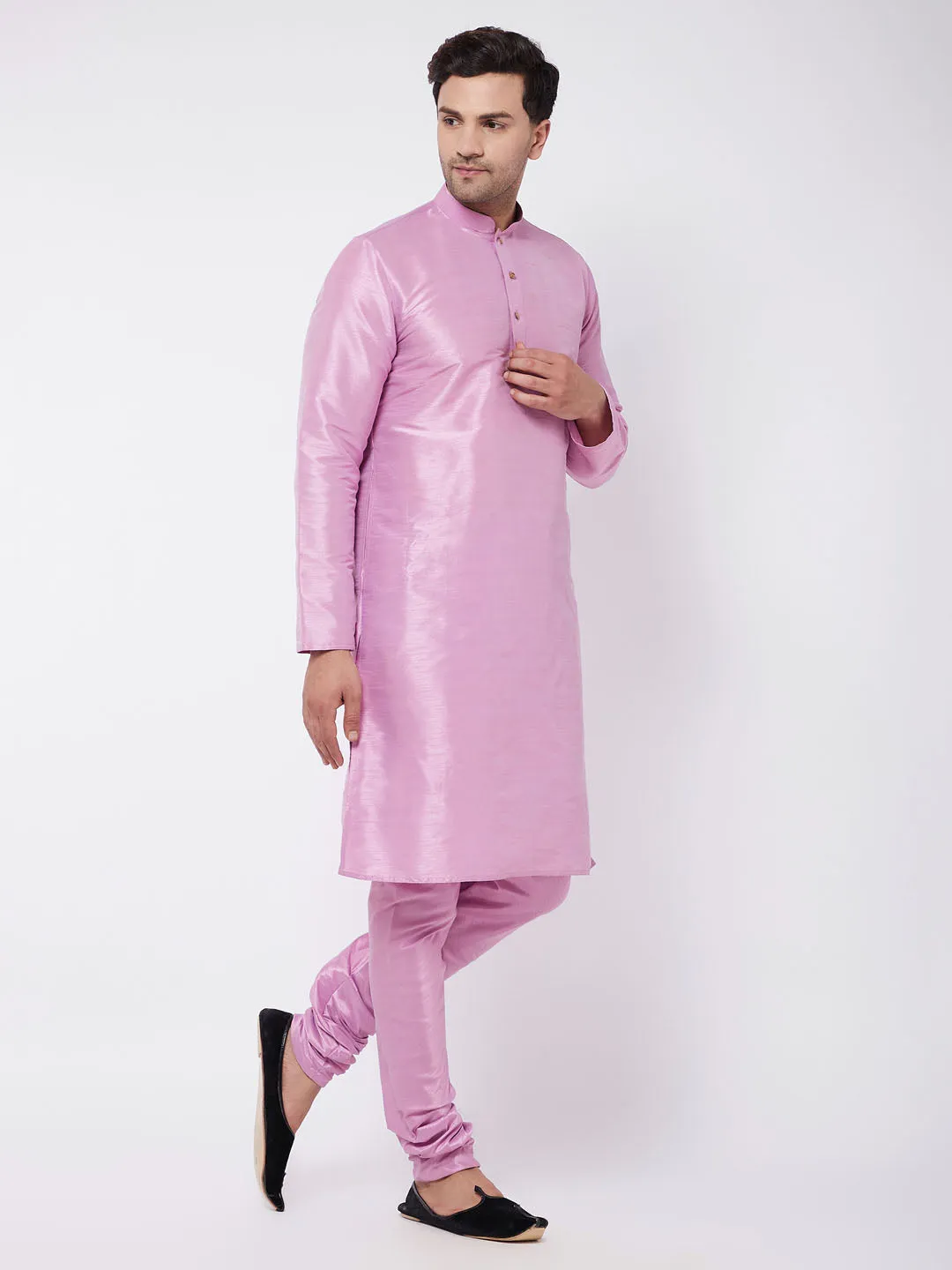 Jashvi Men's Onion Pink Silk Blend Kurta and Pyjama Set