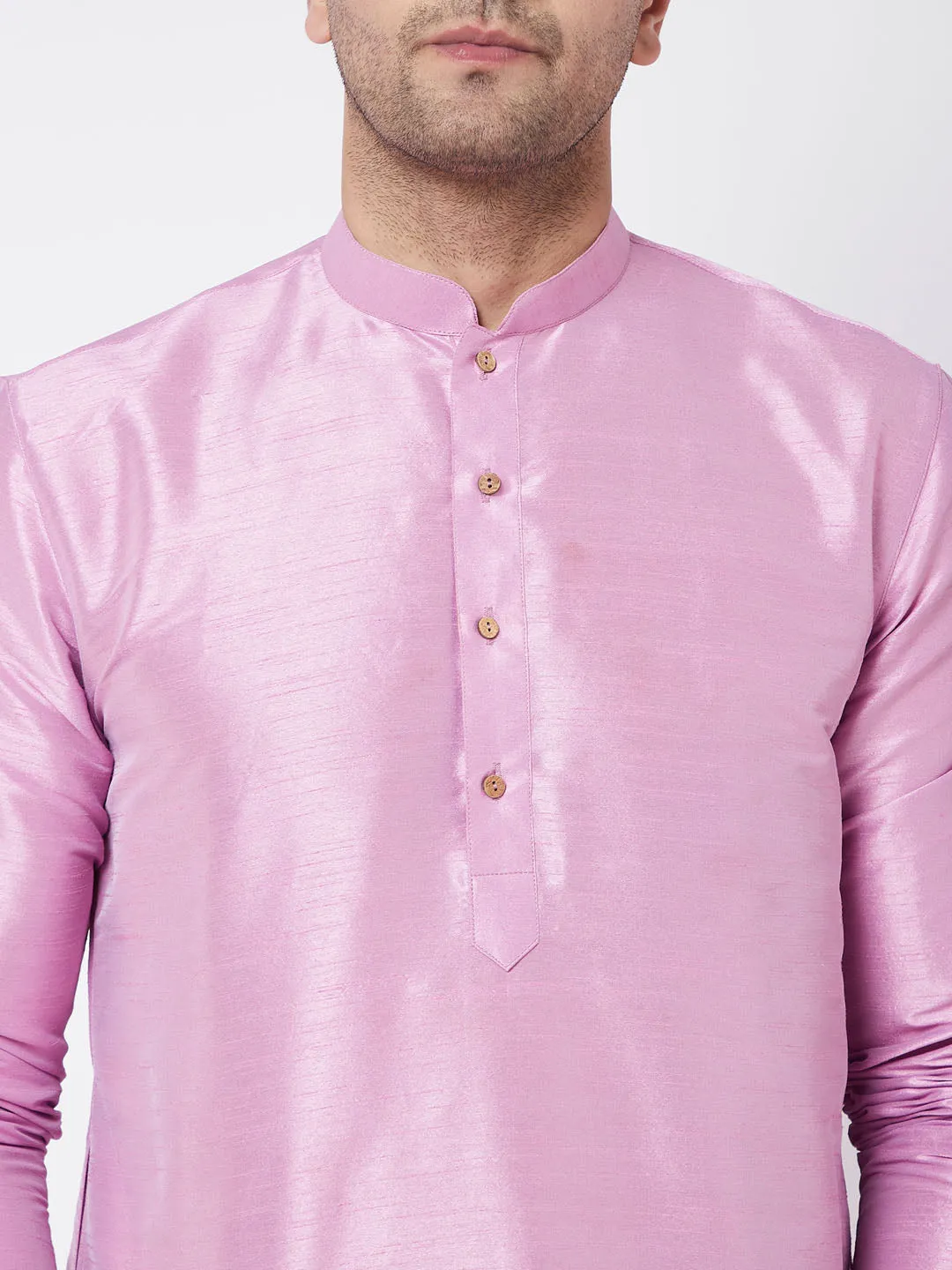 Jashvi Men's Onion Pink Silk Blend Kurta and Pyjama Set