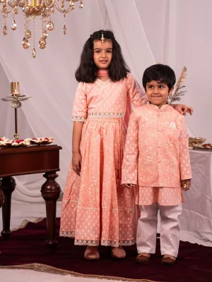 Jashvi Peach BHAI BEHEN Siblings Matching Set