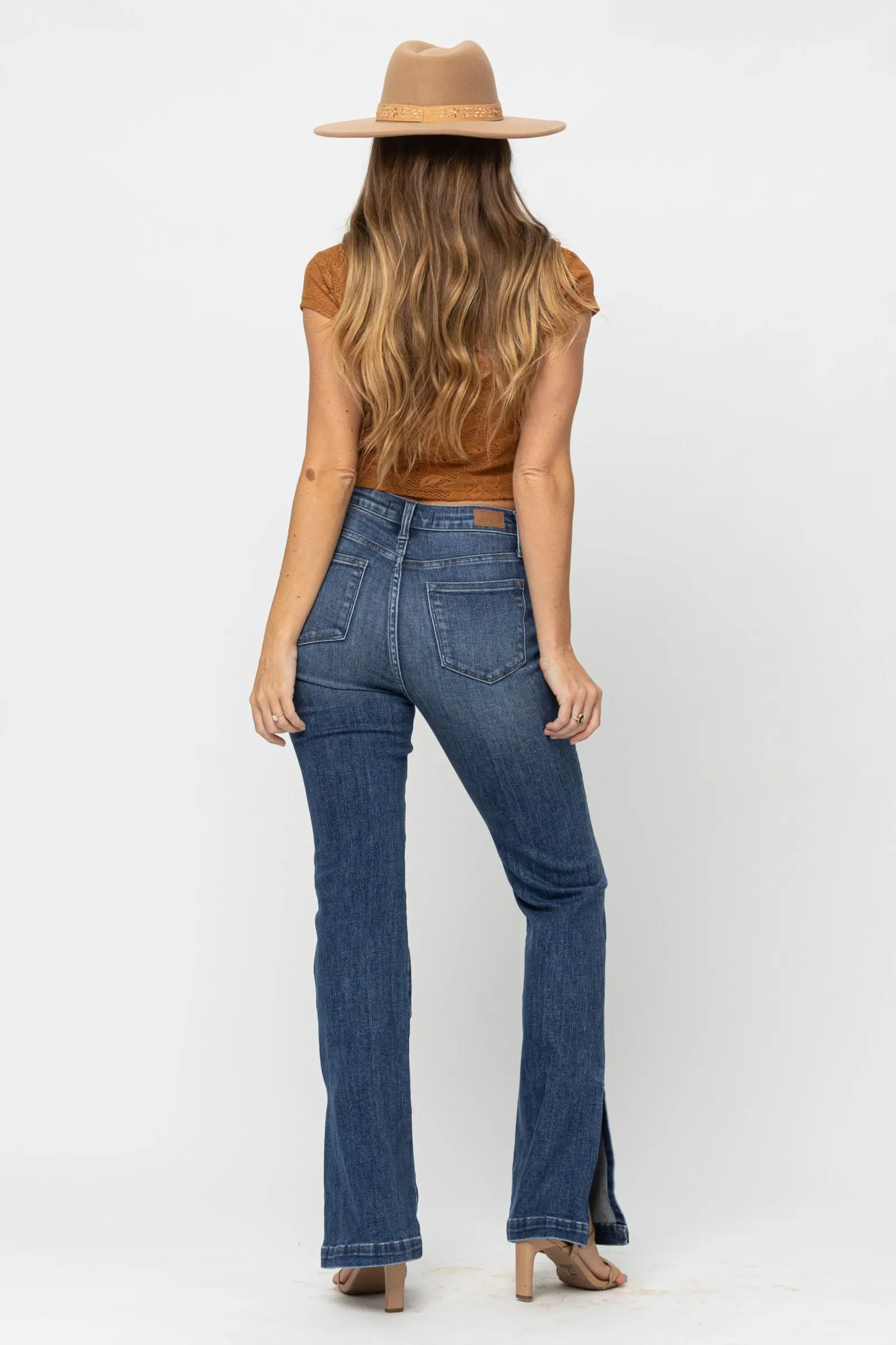 Judy Blue High Waist Tummy Control Top w/ SS Hemmed Slim Bootcut Denim 88476