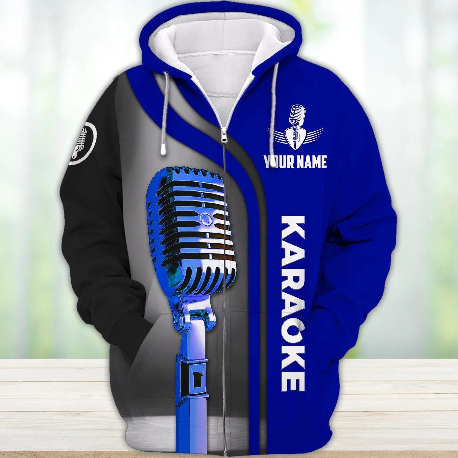 Karaoke Pattern Blue No Headphone Custom Name 3D Sweatshirt Hoodie Bomber Shirts