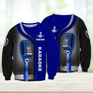 Karaoke Pattern Blue No Headphone Custom Name 3D Sweatshirt Hoodie Bomber Shirts