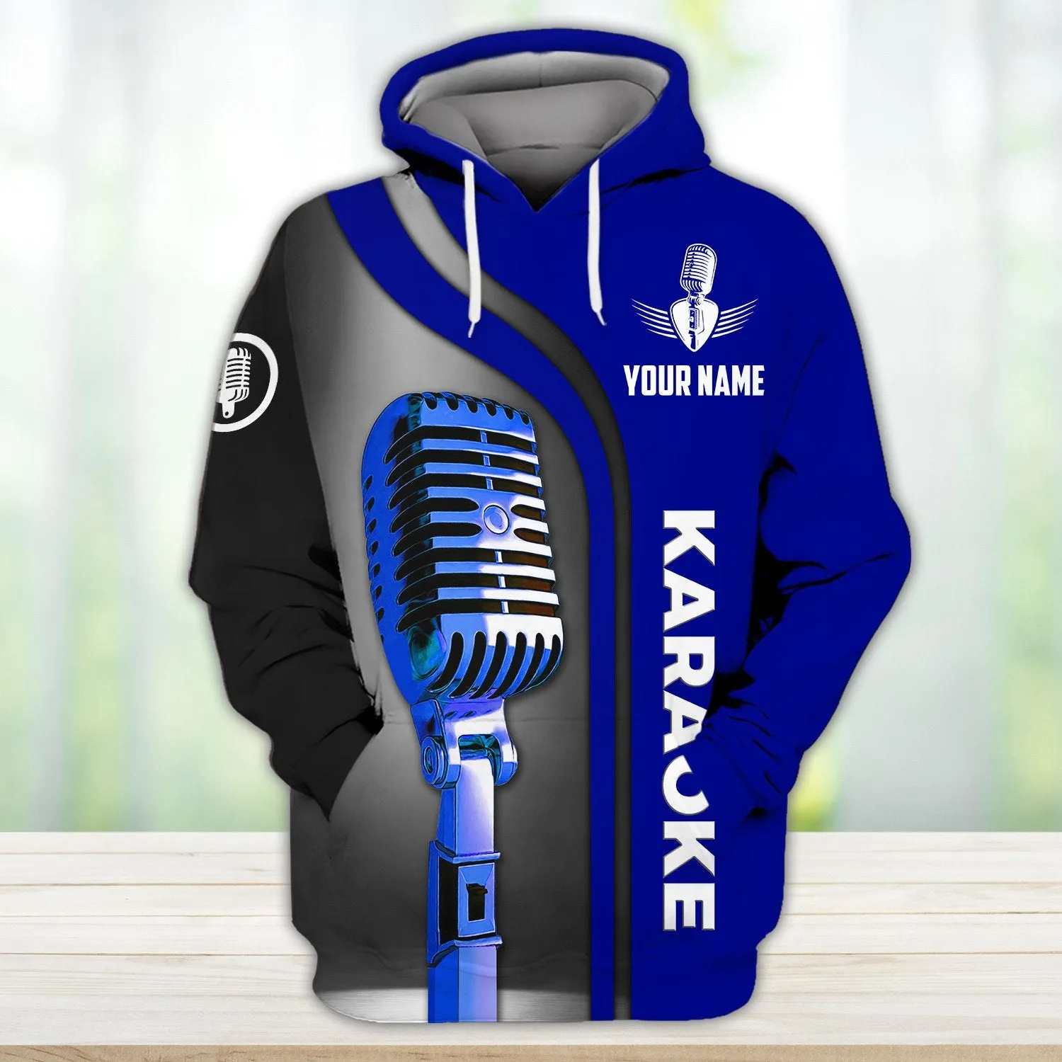 Karaoke Pattern Blue No Headphone Custom Name 3D Sweatshirt Hoodie Bomber Shirts