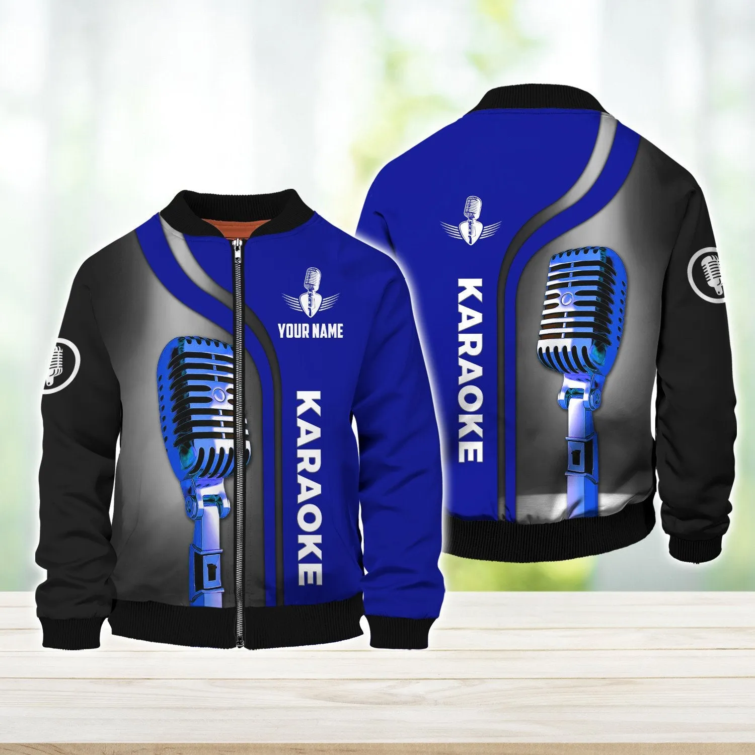 Karaoke Pattern Blue No Headphone Custom Name 3D Sweatshirt Hoodie Bomber Shirts