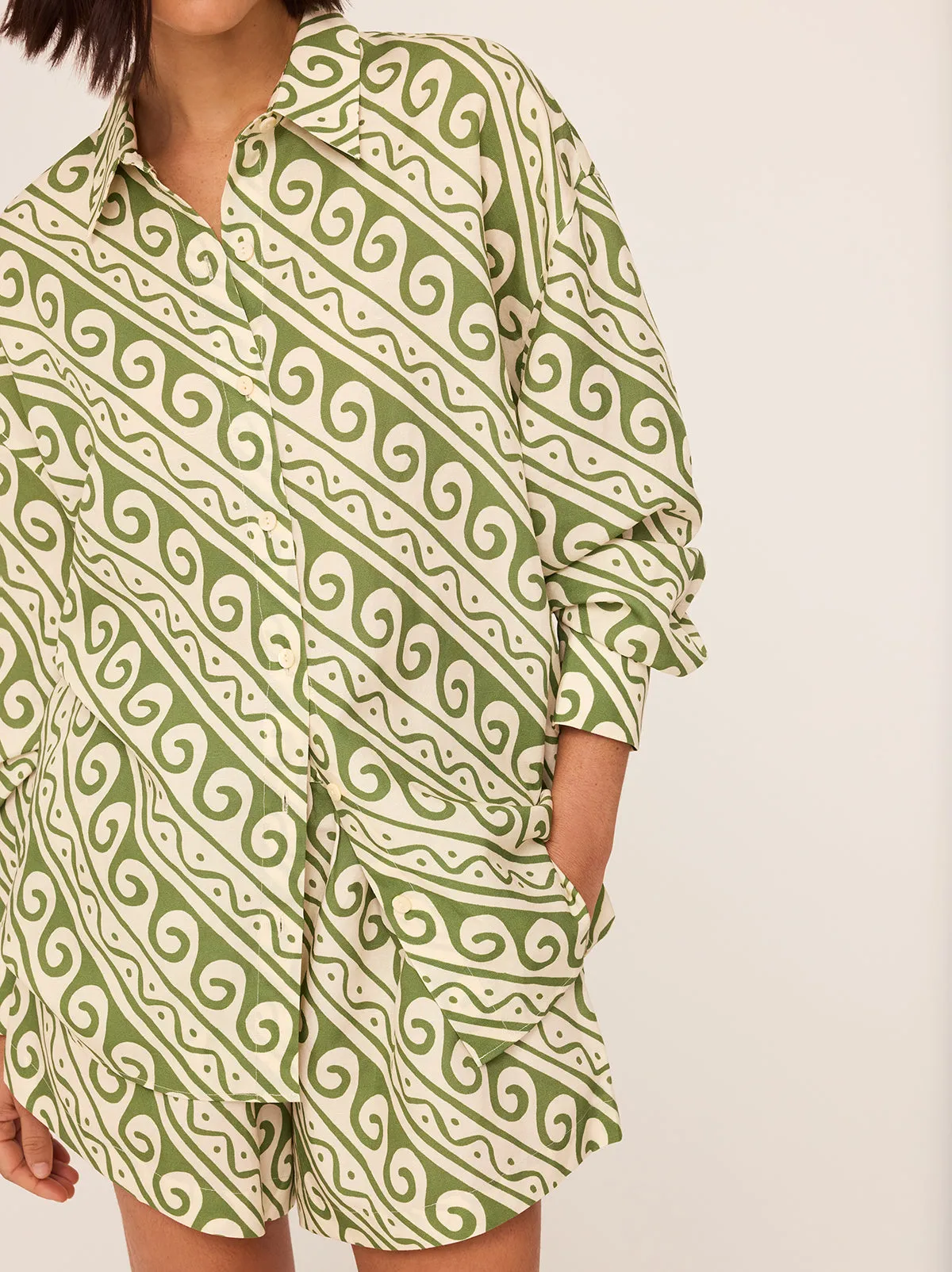 Mariana Green Wave Print Boyfriend Shirt