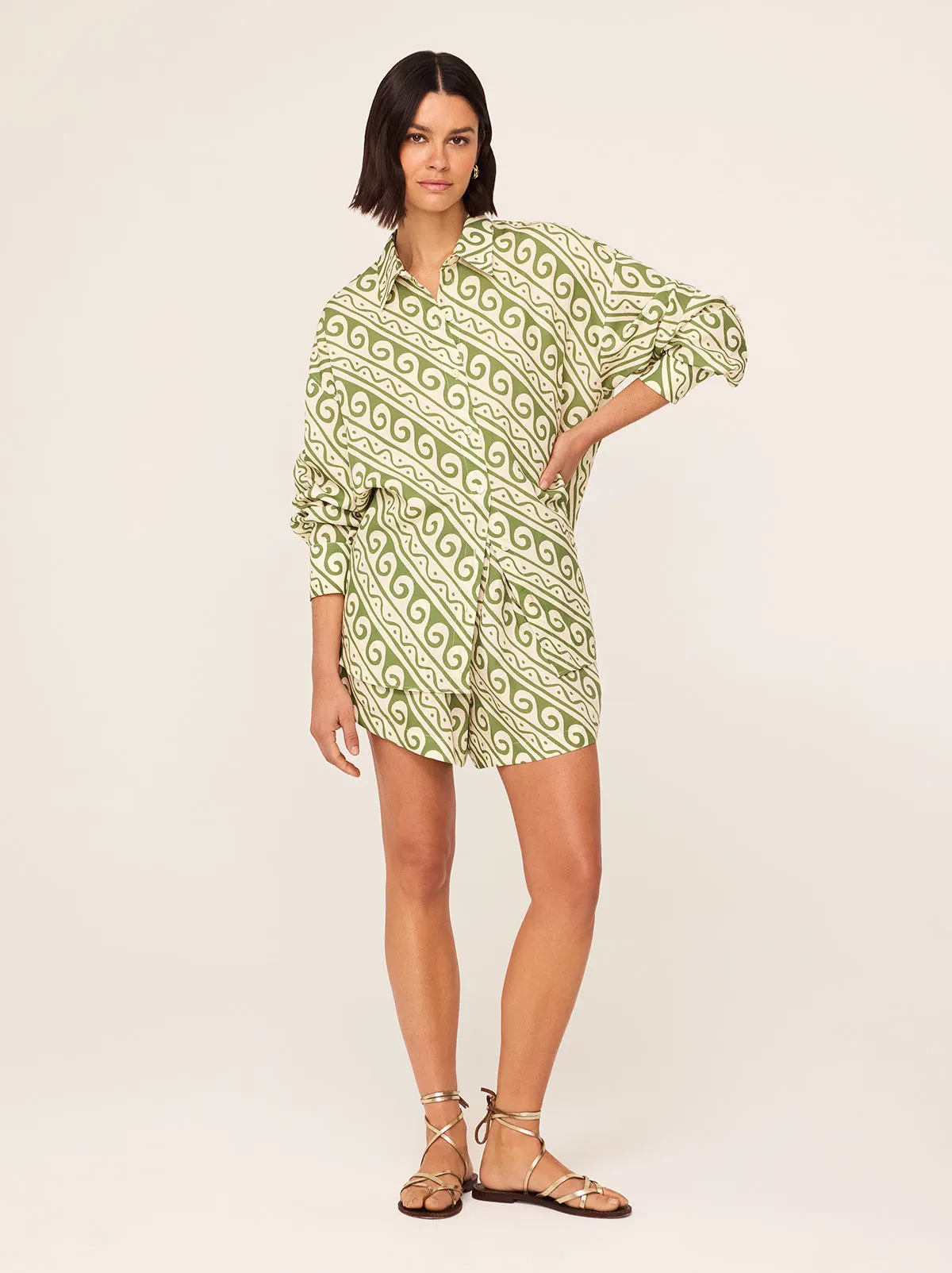 Mariana Green Wave Print Boyfriend Shirt