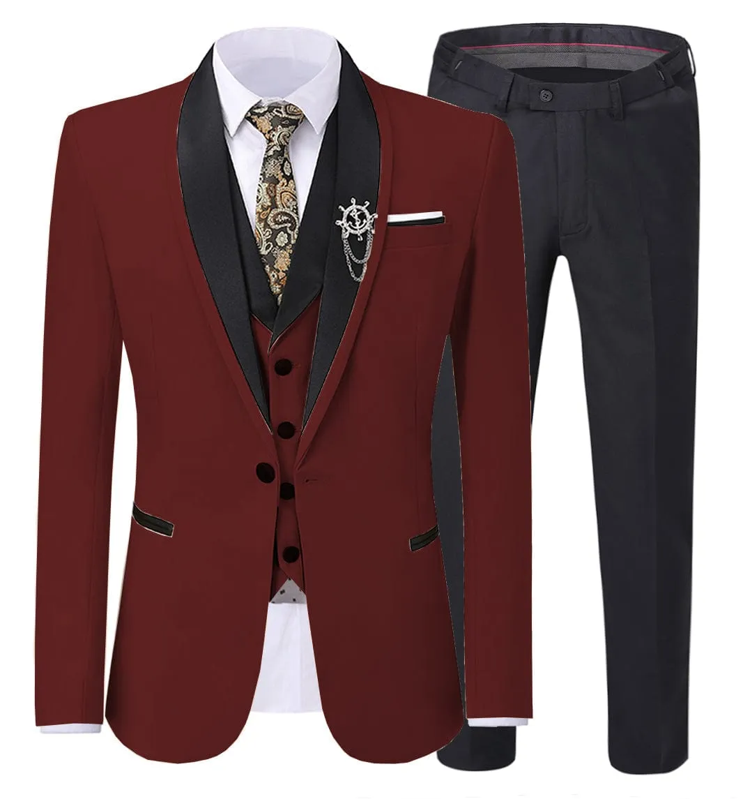 Men's 3 Pieces Formal Suit Flat Notch Lapel Tuxedos (Blazer vest Pants)