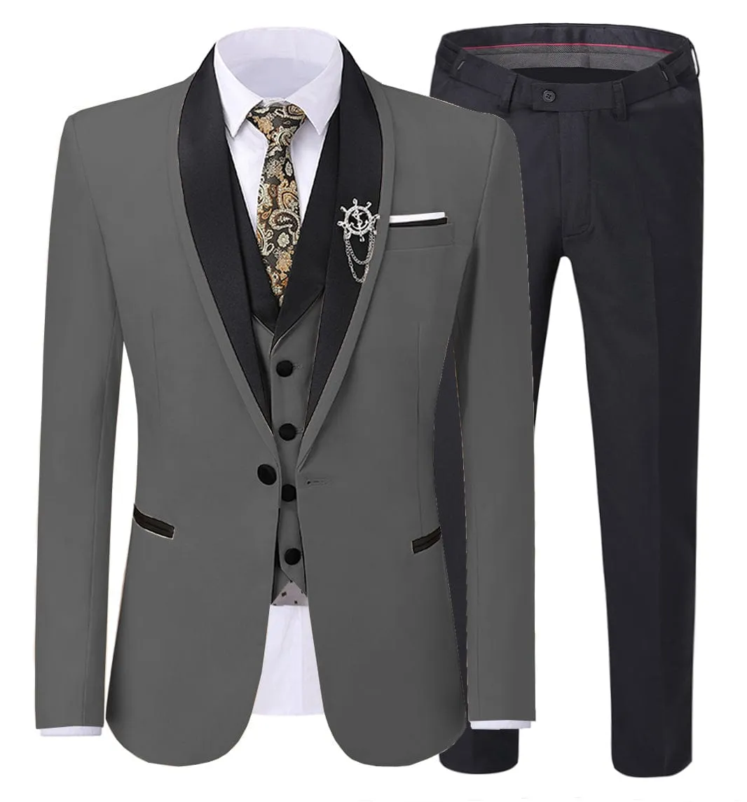 Men's 3 Pieces Formal Suit Flat Notch Lapel Tuxedos (Blazer vest Pants)