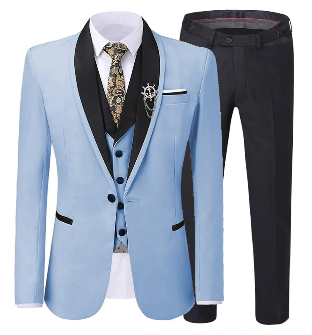 Men's 3 Pieces Formal Suit Flat Notch Lapel Tuxedos (Blazer vest Pants)