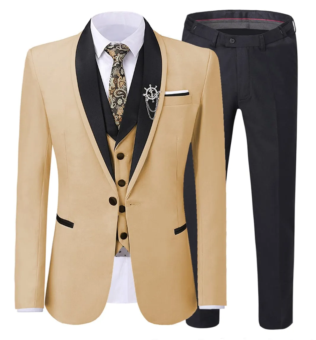 Men's 3 Pieces Formal Suit Flat Notch Lapel Tuxedos (Blazer vest Pants)