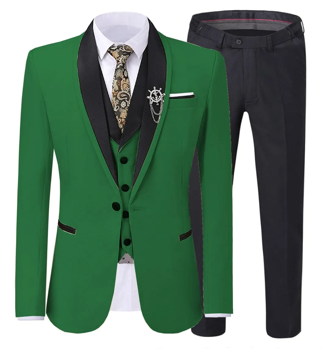 Men's 3 Pieces Formal Suit Flat Notch Lapel Tuxedos (Blazer vest Pants)