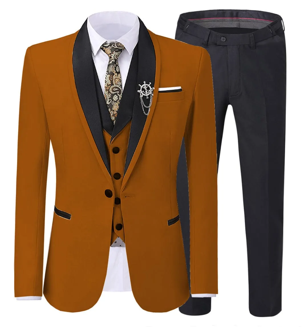 Men's 3 Pieces Formal Suit Flat Notch Lapel Tuxedos (Blazer vest Pants)