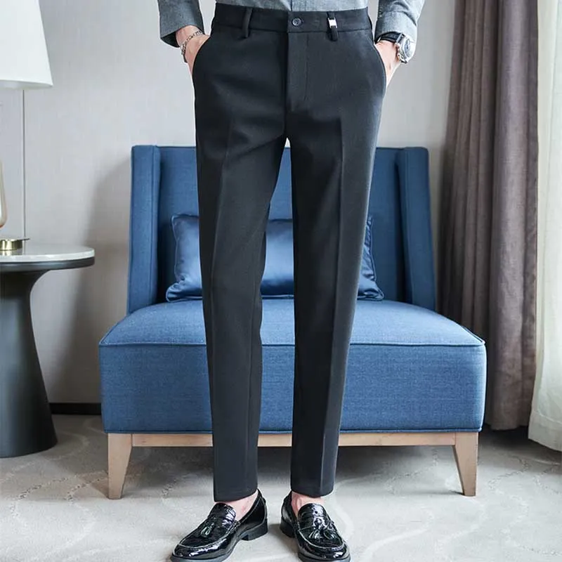 Men's Autumn and Winter Slim Straight Mid-waist Suit Pants