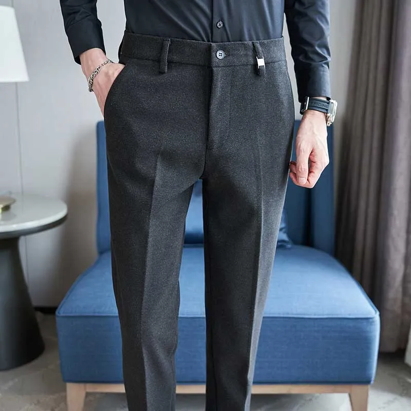 Men's Autumn and Winter Slim Straight Mid-waist Suit Pants