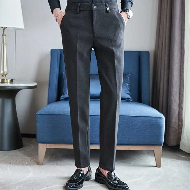 Men's Autumn and Winter Slim Straight Mid-waist Suit Pants