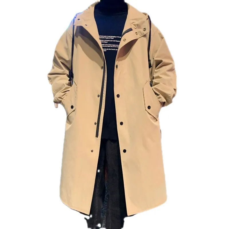 Men's Long Knee-length Trench Coat Autumn Korean Style Loose Parka