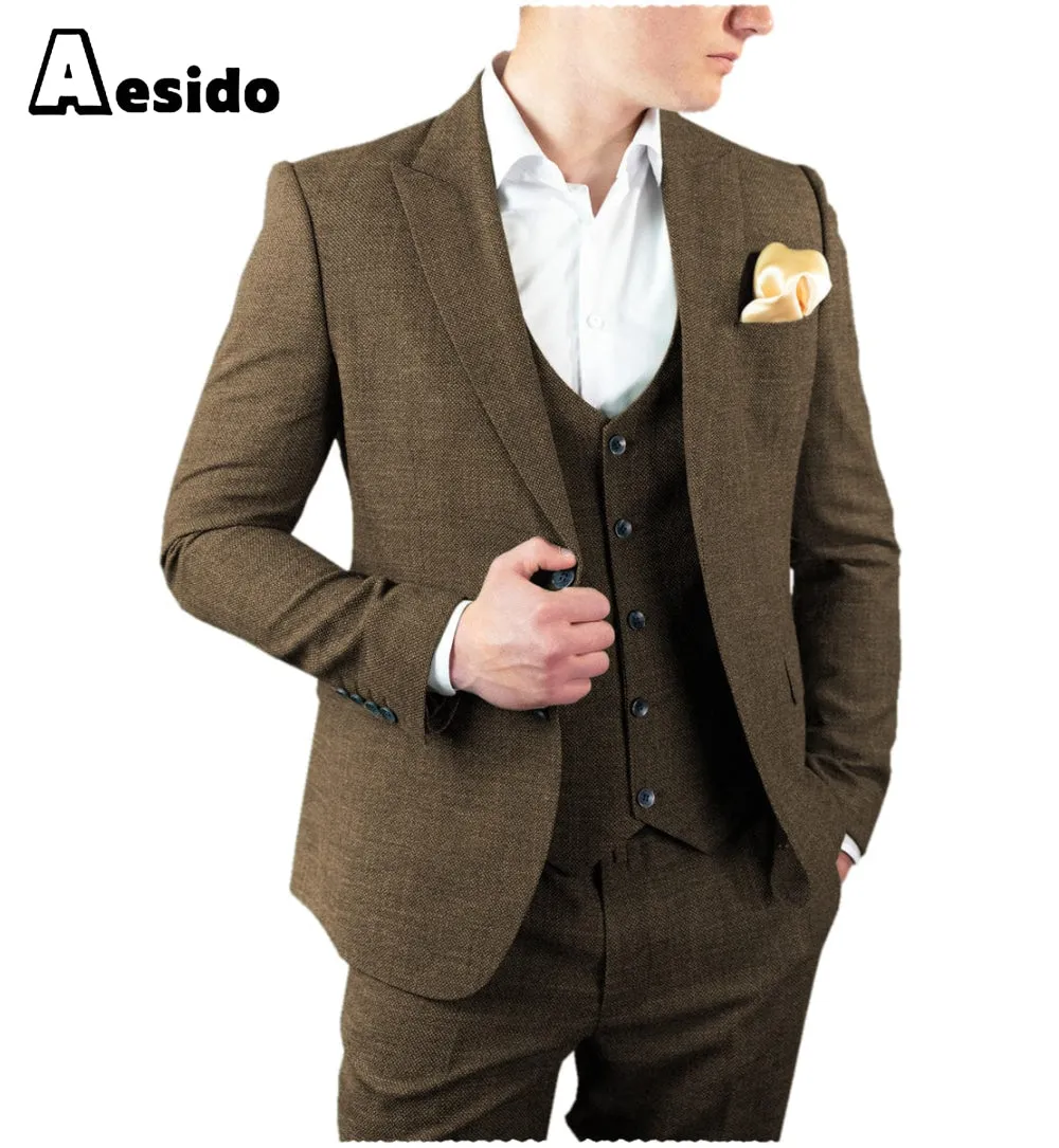 Men's Suit 3 Pieces Single Button Peak Lapel Jacket（Blazes Vest Pants）