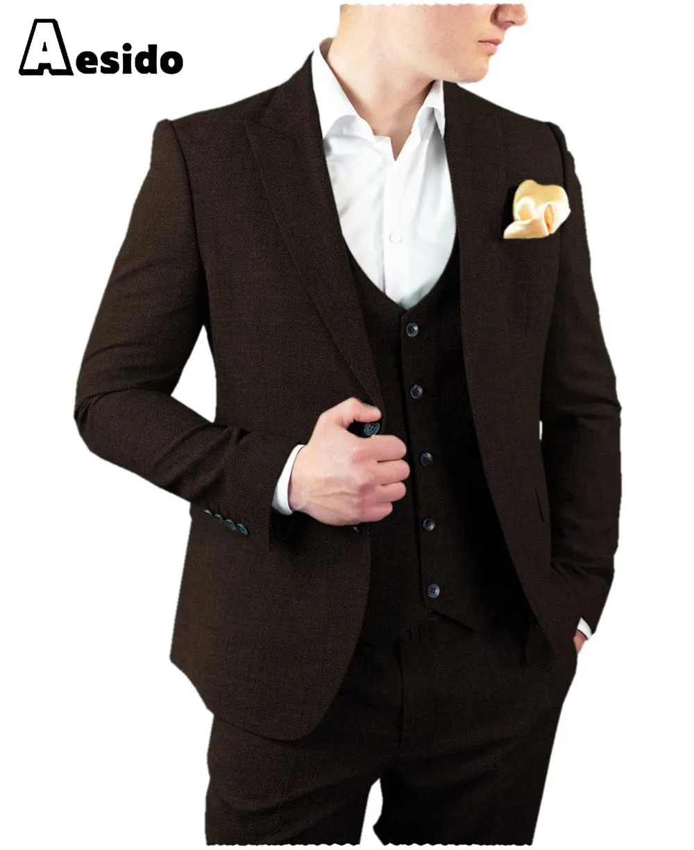 Men's Suit 3 Pieces Single Button Peak Lapel Jacket（Blazes Vest Pants）