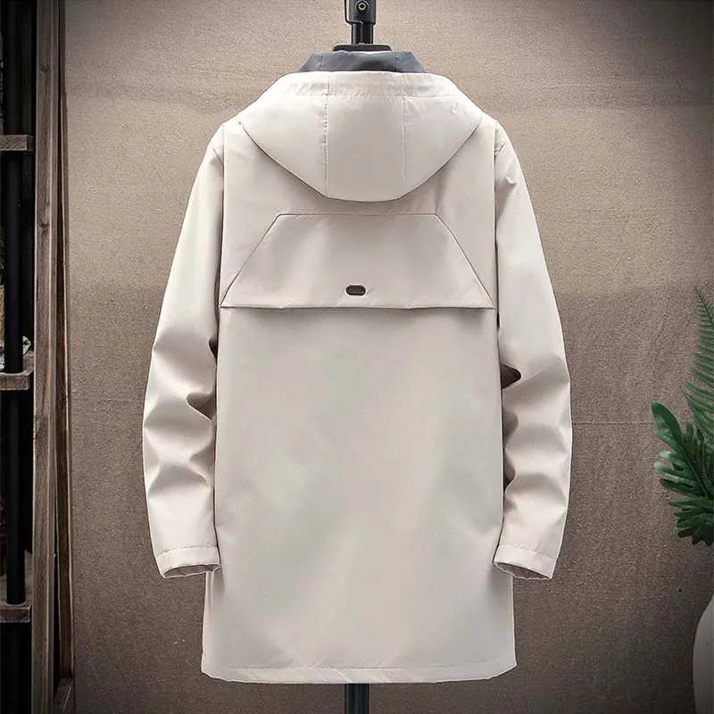 Men's Winter Long Hooded Jacket Business Overcoat Mid Length Trench Coat