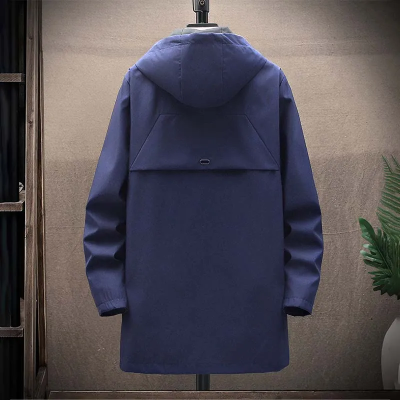 Men's Winter Long Hooded Jacket Business Overcoat Mid Length Trench Coat