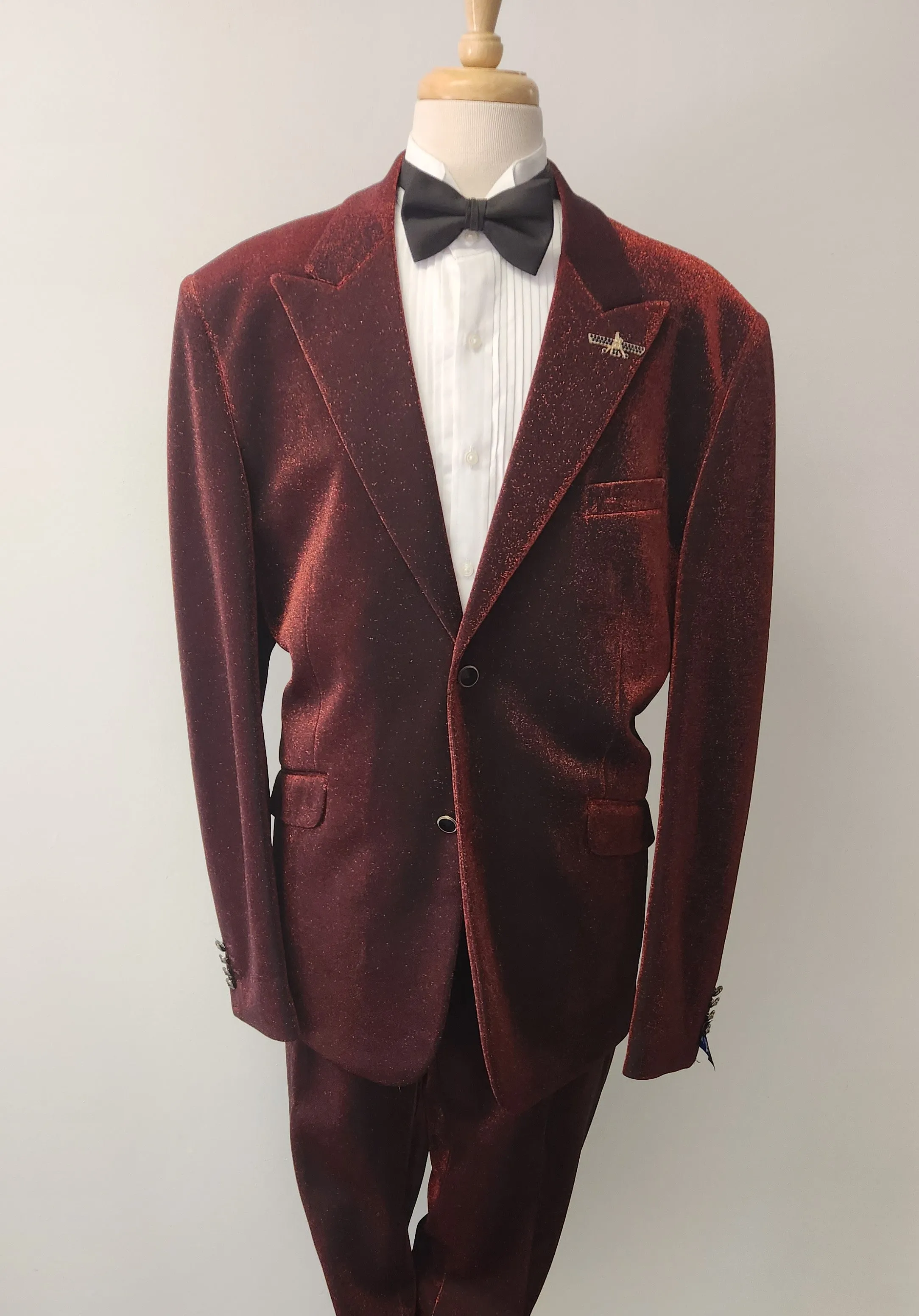 Metallic Shimmer Peak Lapel Fashion Suit - Gold, Silver or Burgundy