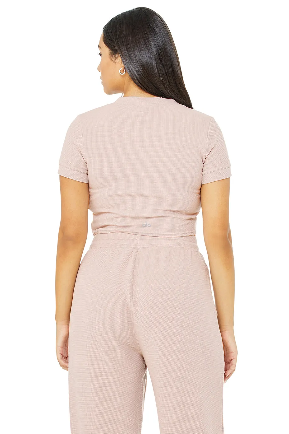 Micro Waffle Sierra Short Sleeve Top - Dusty Pink