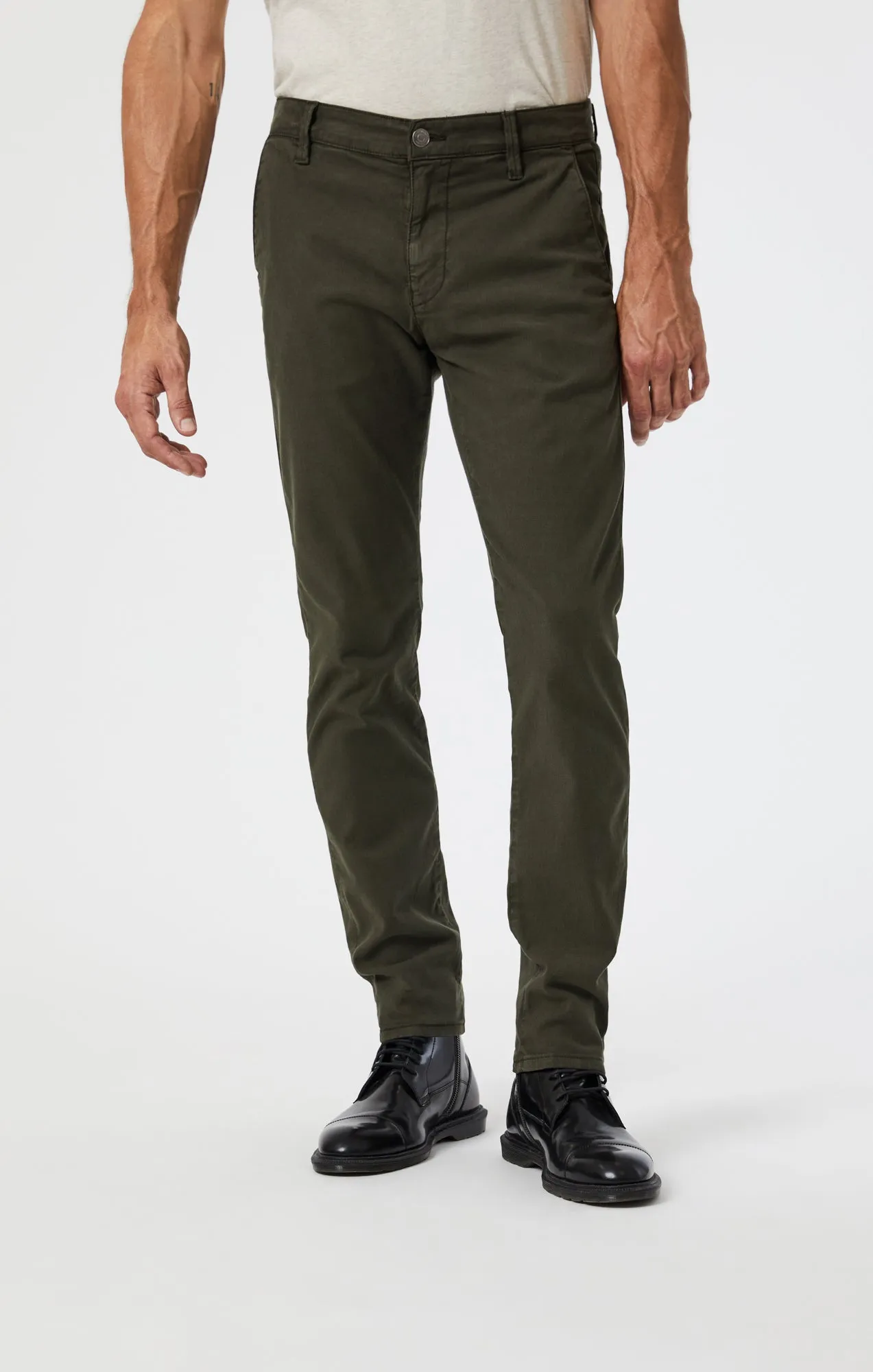 MILTON SLIM STRAIGHT CHINO IN DARK GREEN LUXE TWILL