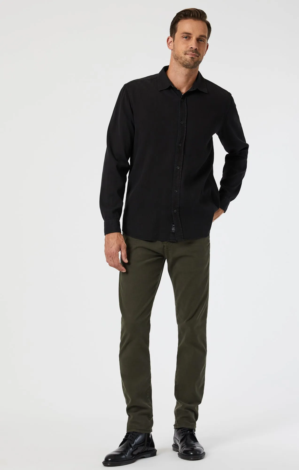 MILTON SLIM STRAIGHT CHINO IN DARK GREEN LUXE TWILL