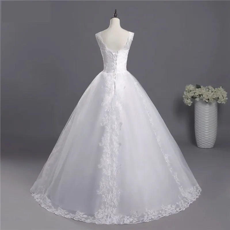 Modest A Line Lace Chiffon Wedding No Train Bridal Dress