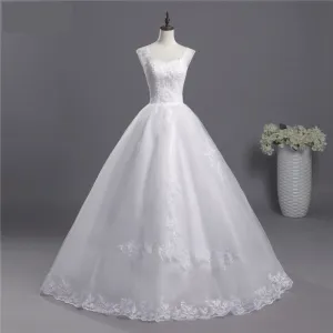 Modest A Line Lace Chiffon Wedding No Train Bridal Dress