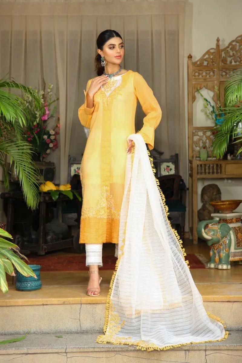 NILOFER SHAHID - Dandelion Breeze - Pleated Embroidered - 3 Piece