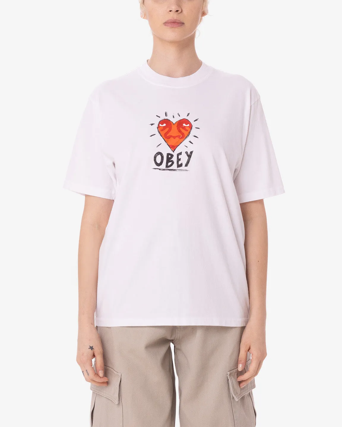 Obey HEART SCRIBBLE MAXINE PIGMENT T-SHIRT - WHITE