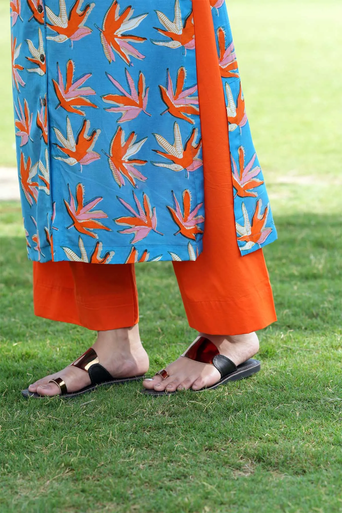 Orange Straight Pants With Elasticated Waist