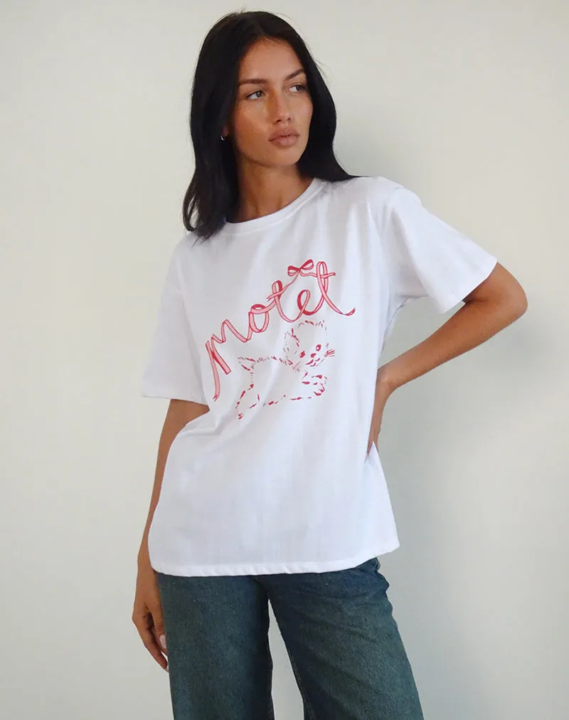 Oversized Basic Tee in White with Kitty