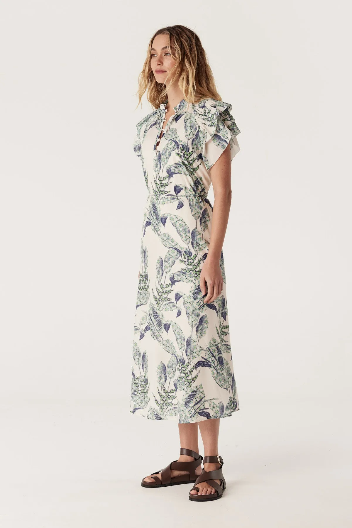 Paloma Frill Dress - Leaf Print