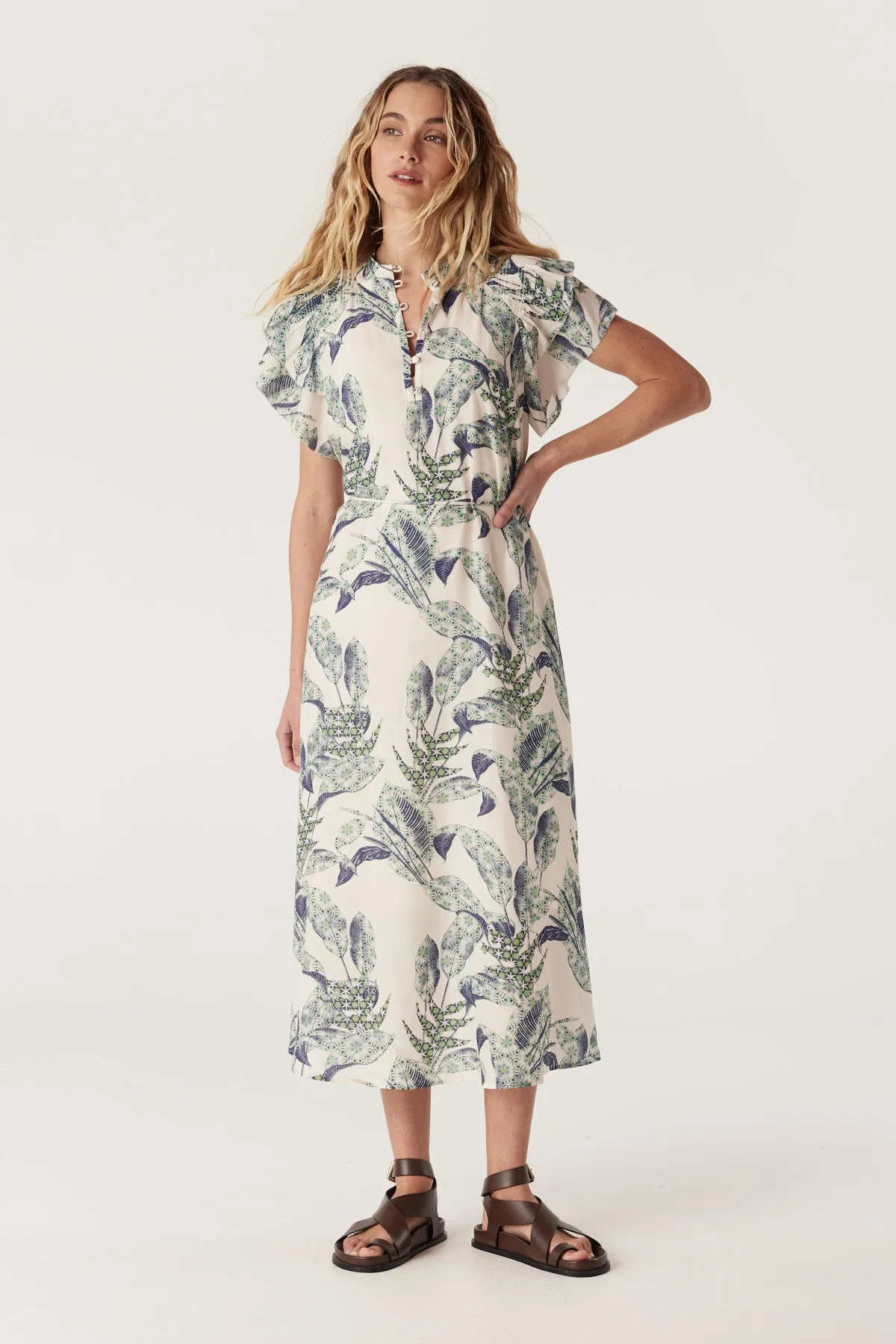 Paloma Frill Dress - Leaf Print