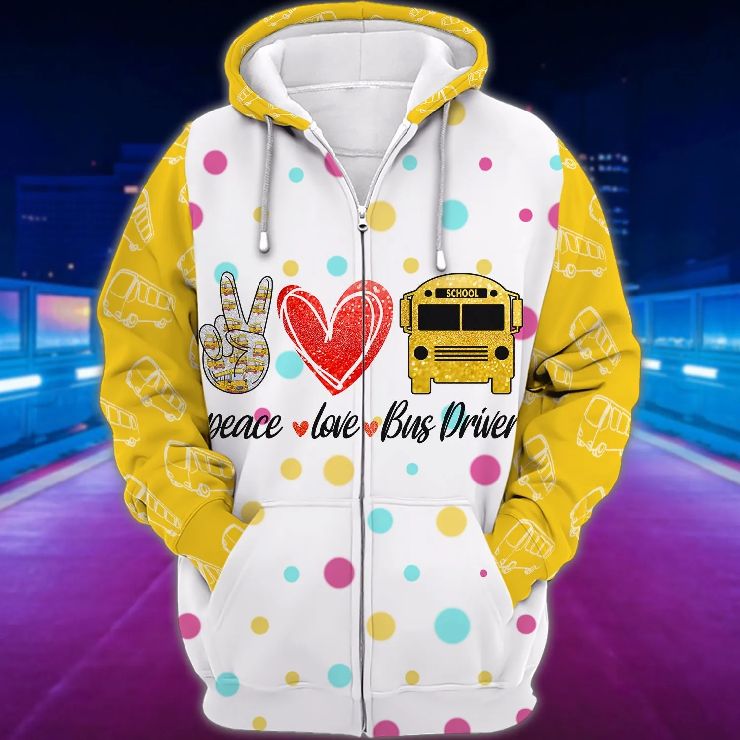 Peace Love Bus Driver 3D Full Print Shirts, Bus Driver Sweatshirt, Christmas Gift for Bus Driver