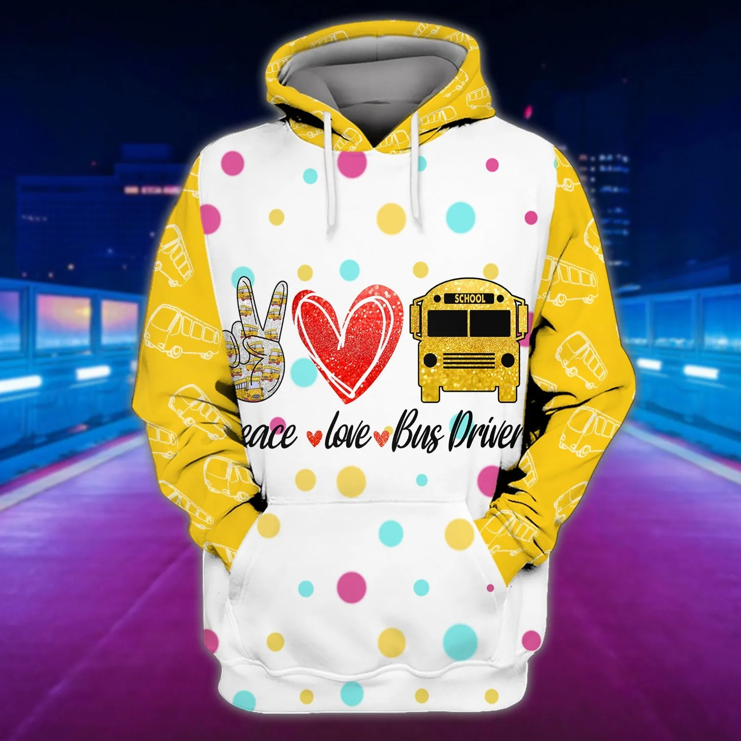 Peace Love Bus Driver 3D Full Print Shirts, Bus Driver Sweatshirt, Christmas Gift for Bus Driver