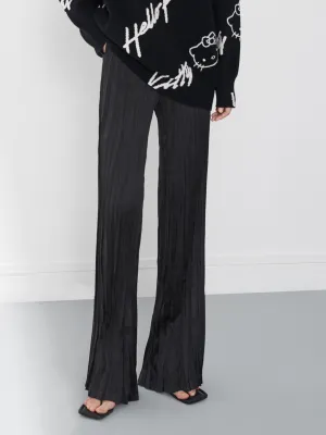 Pleated Textured Straight Pants