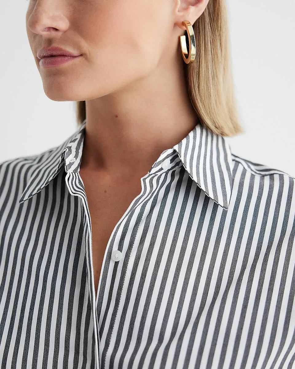 Poplin Striped Boyfriend Portofino Shirt in Black And White Stripe