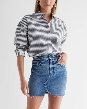 Poplin Striped Boyfriend Portofino Shirt in Black And White Stripe