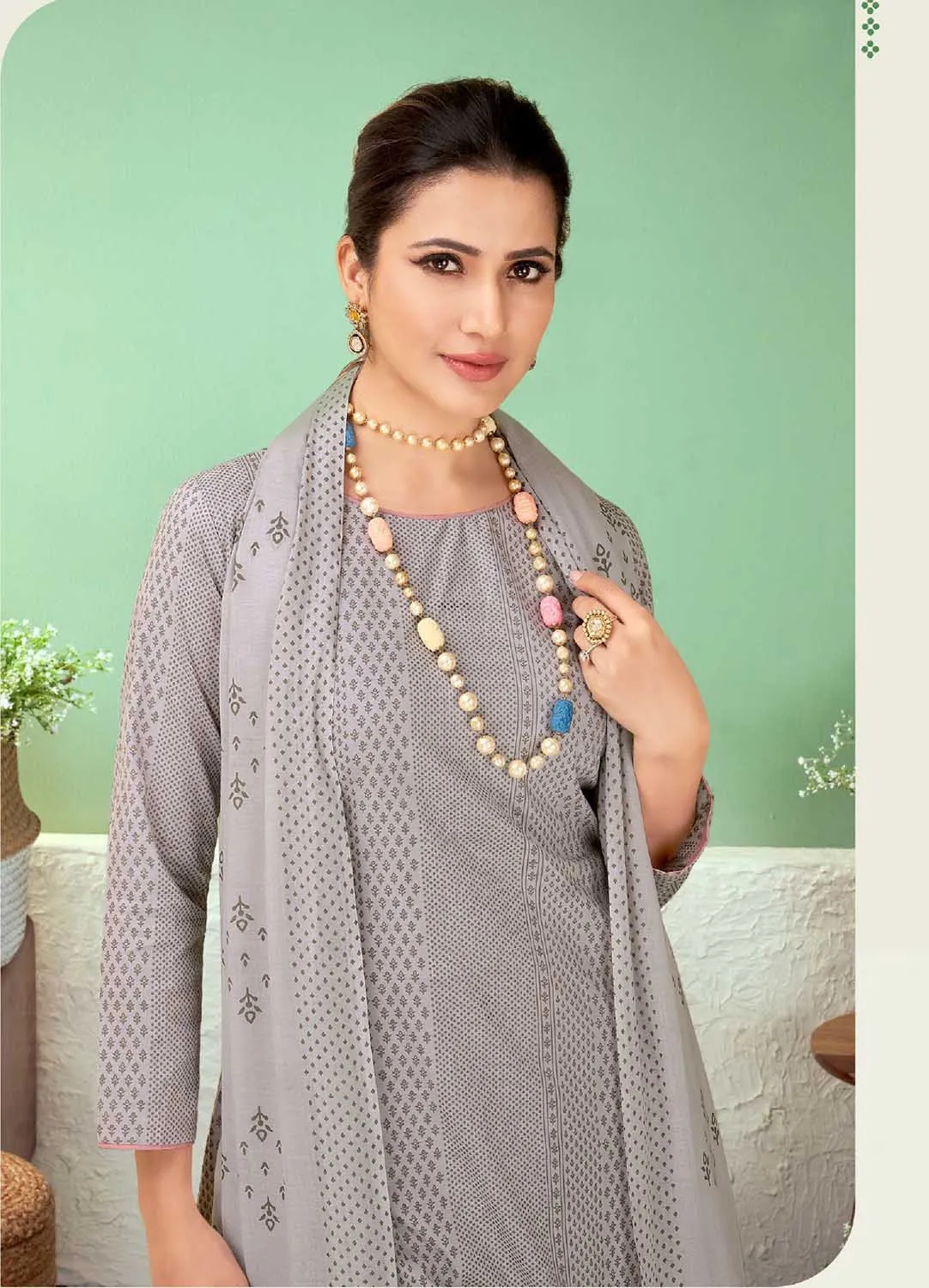 Pure Lawn Cotton Women Salwar Suit Material Unstitched Grey