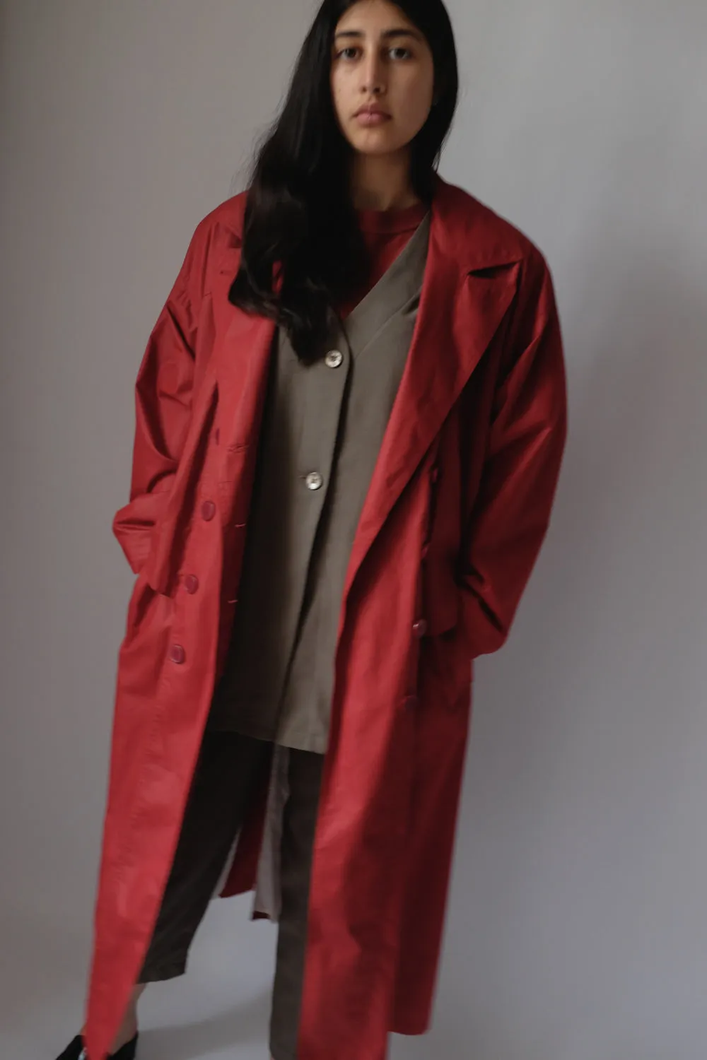 RED VINTAGE TRENCH COAT