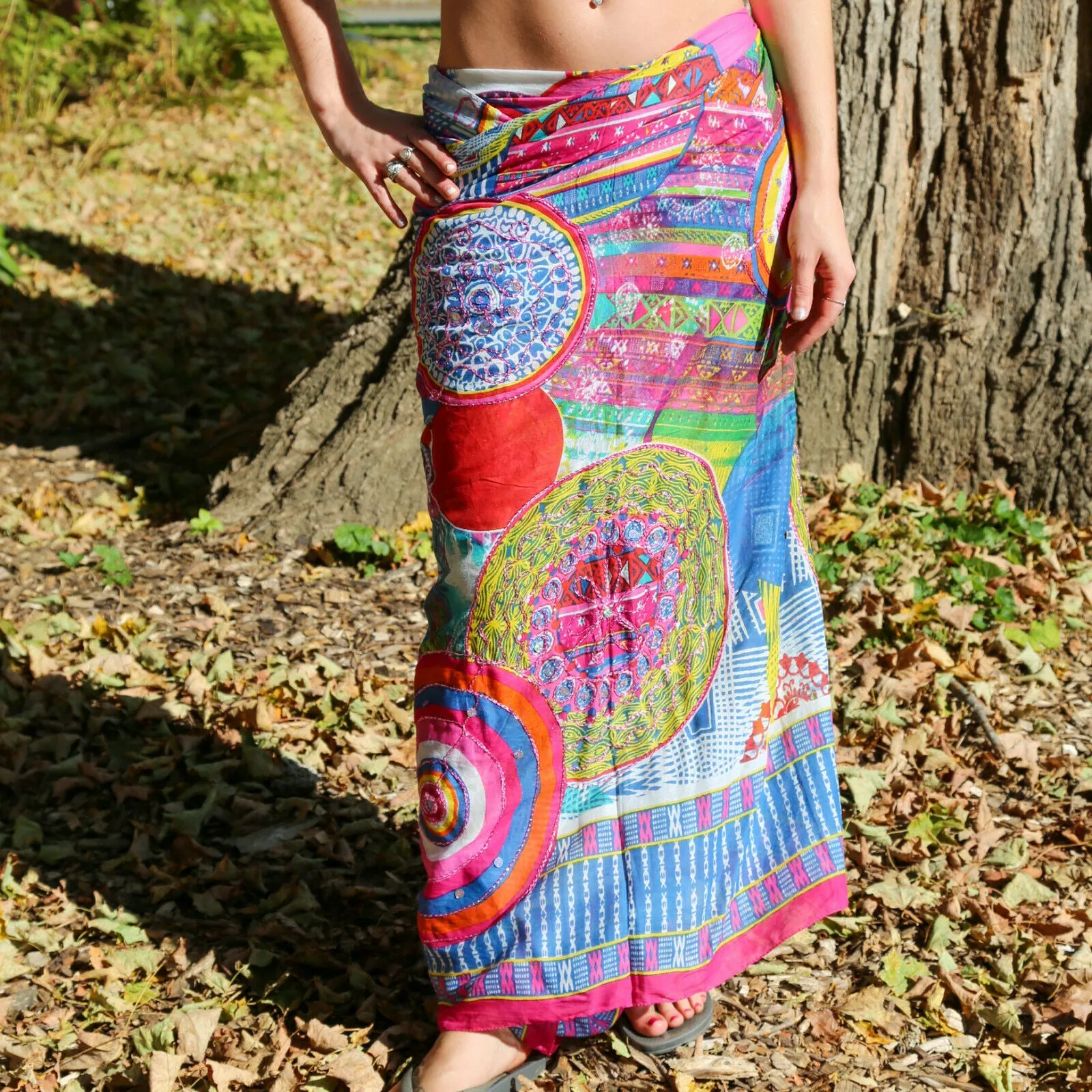 Retro Metallic Embroidered Cotton Sarong