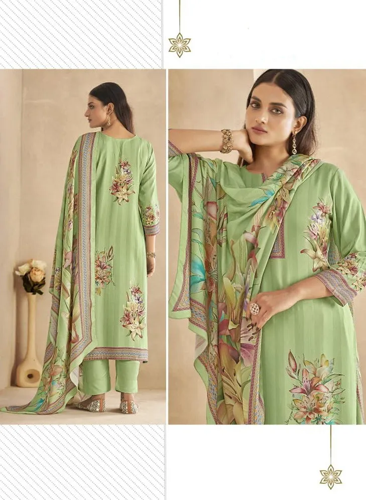 Rivaa Printed Green Unstitched Cotton Suit Dress Material for Women