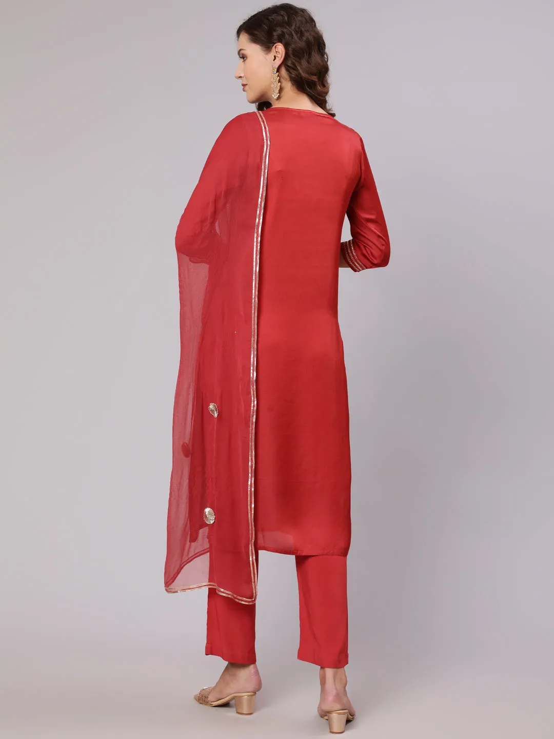 Rust Gota Pati Kurta With Pants And Dupatta