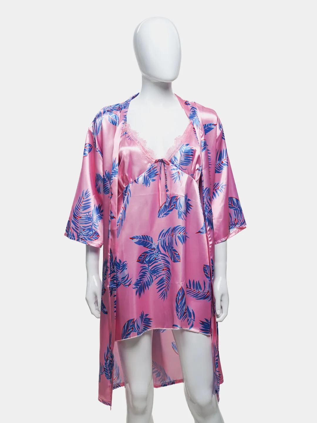 Sajiero Hawaiian Print Silk 2pcs Nightgown set