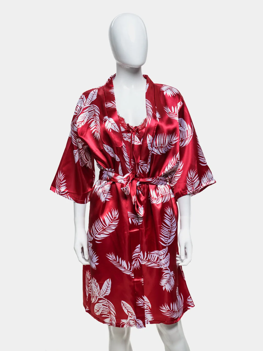 Sajiero Hawaiian Print Silk 2pcs Nightgown set