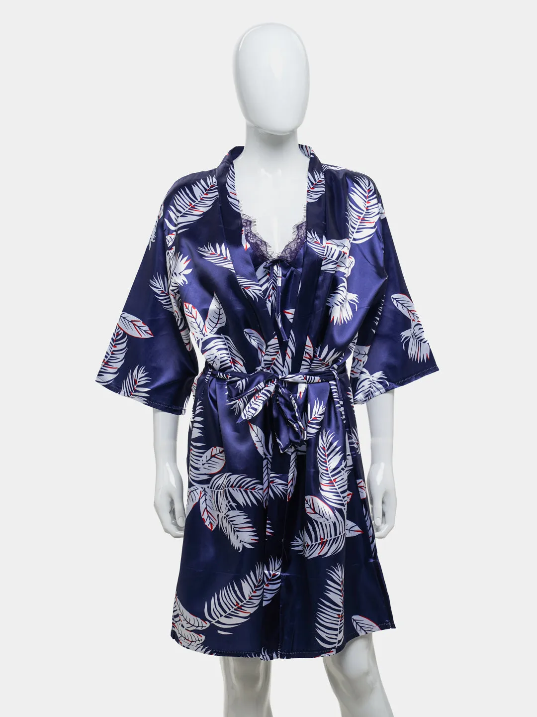 Sajiero Hawaiian Print Silk 2pcs Nightgown set