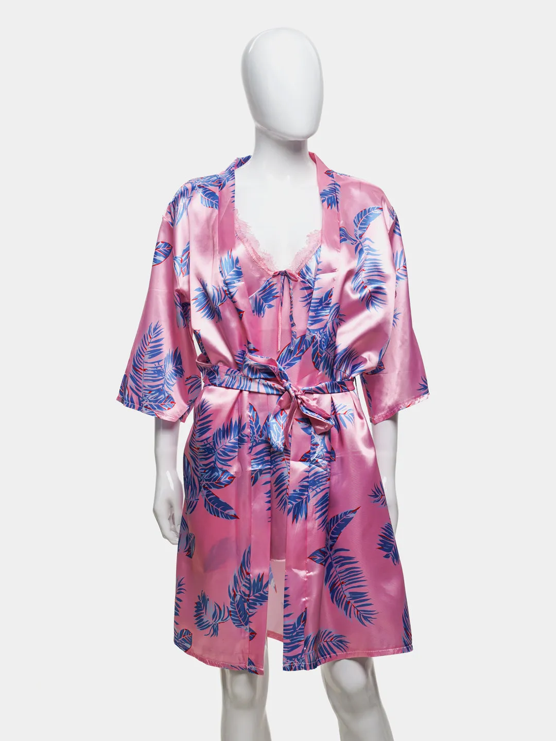 Sajiero Hawaiian Print Silk 2pcs Nightgown set